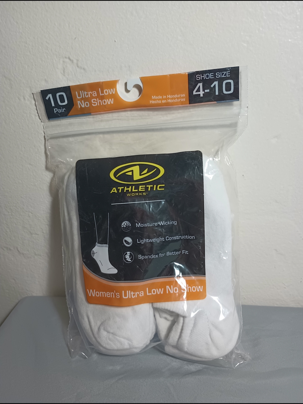 Athletic Works Women's White Ultra Low No Show Socks